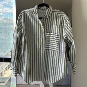 AYR Deep End Button Down in Sage Green Stripe